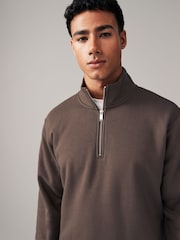 Brown Zip Neck Jersey Cotton Rich Sweatshirt - Image 2 of 8