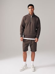 Brown Zip Neck Jersey Cotton Rich Sweatshirt - Image 3 of 8