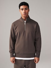 Brown Zip Neck Jersey Cotton Rich Sweatshirt - Image 4 of 8