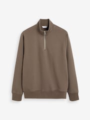 Brown Zip Neck Jersey Cotton Rich Sweatshirt - Image 6 of 8