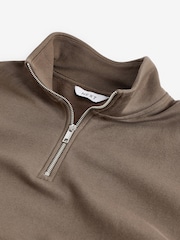 Brown Zip Neck Jersey Cotton Rich Sweatshirt - Image 7 of 8