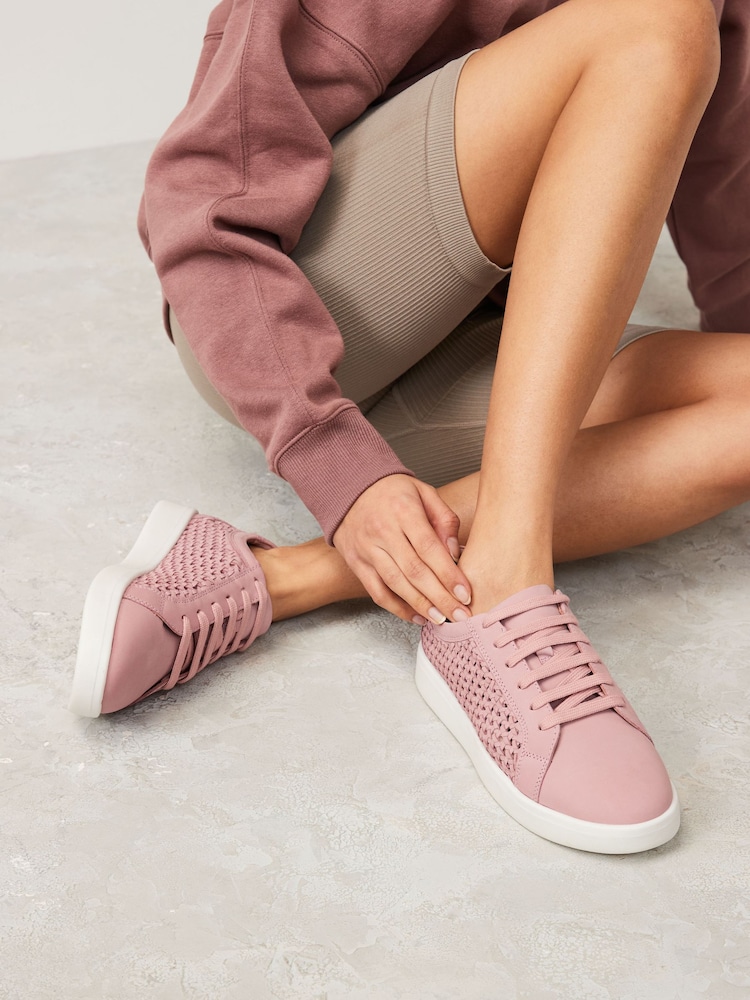 Pink Signature Leather Weave Lace-Up Trainers - Image 1 of 8
