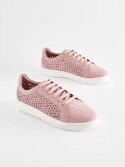 Pink Signature Leather Weave Lace-Up Trainers - Image 4 of 8