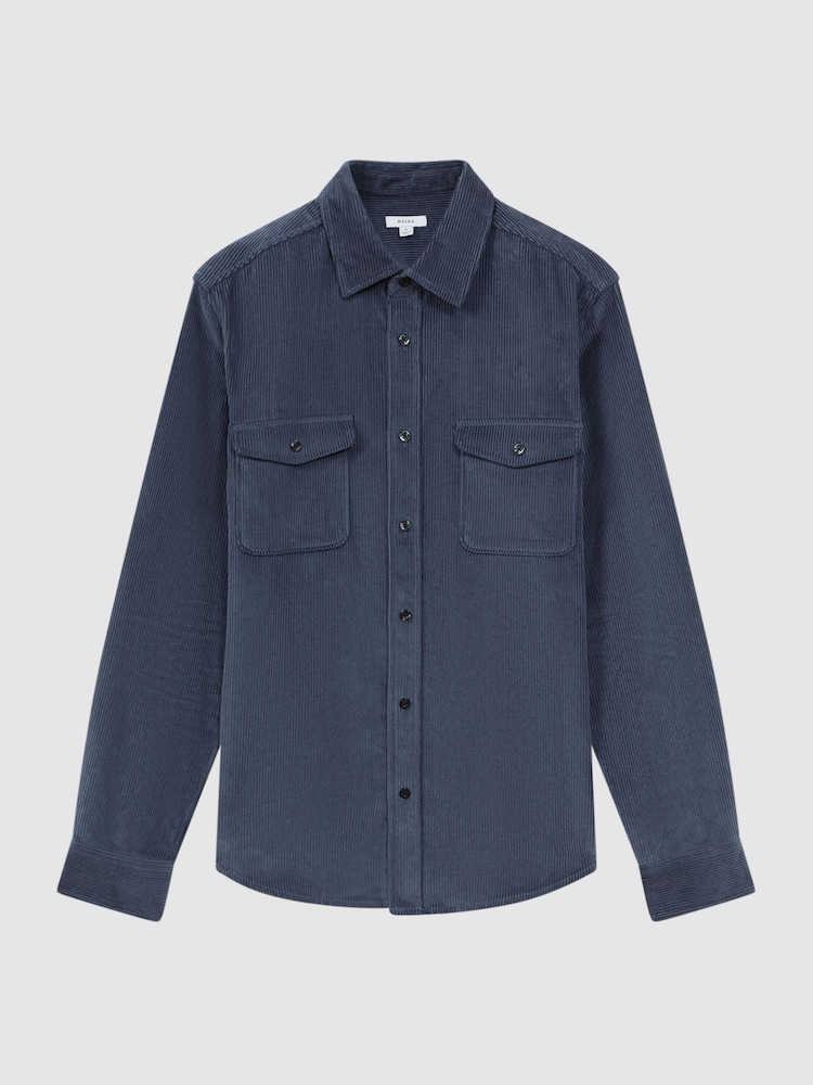 Reiss Dark Airforce Bonucci Corduroy Twin Pocket Overshirt - Image 2 of 5