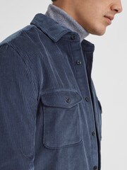 Reiss Dark Airforce Bonucci Corduroy Twin Pocket Overshirt - Image 4 of 5