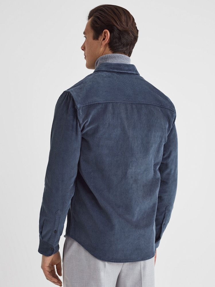 Reiss Dark Airforce Bonucci Corduroy Twin Pocket Overshirt - Image 5 of 5
