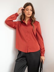 Pour Moi Orange Millie Fuller Bust Satin Woven Shirt - Image 2 of 4