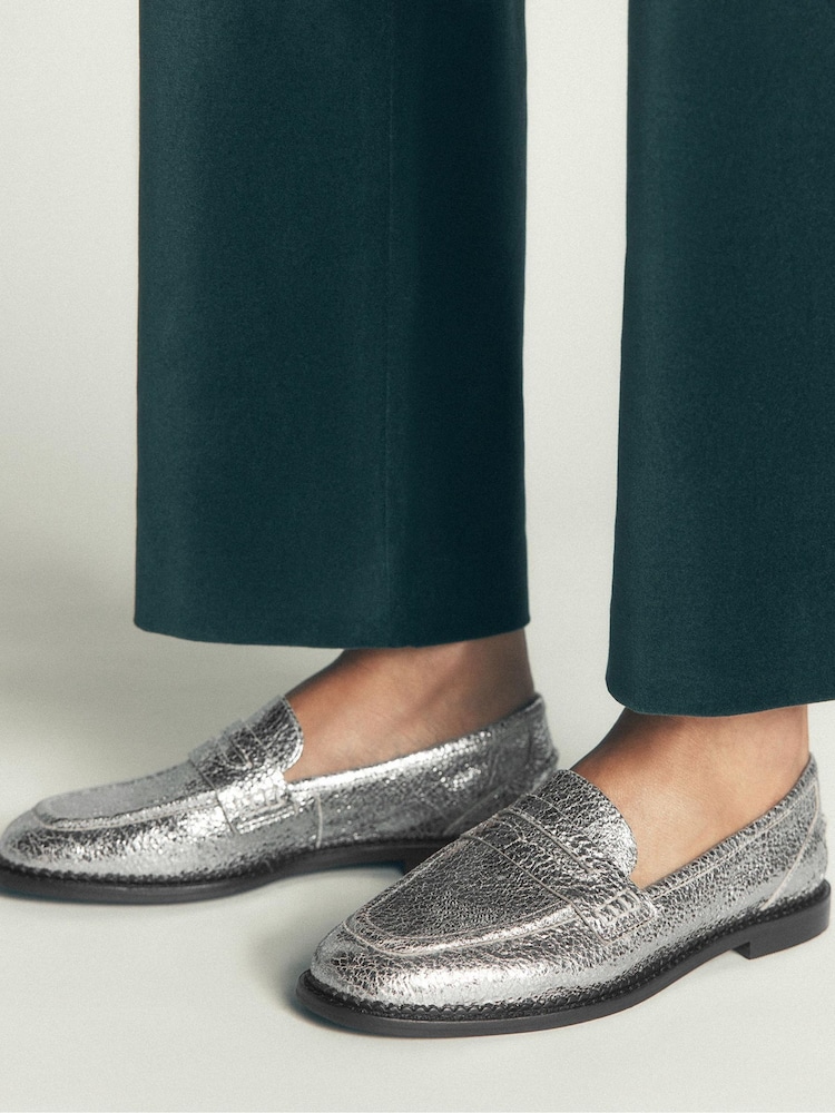Boden Silver Nya Penny Loafers - Image 1 of 5 Boden Silver Nya Penny Loafers - Image 1 of 5