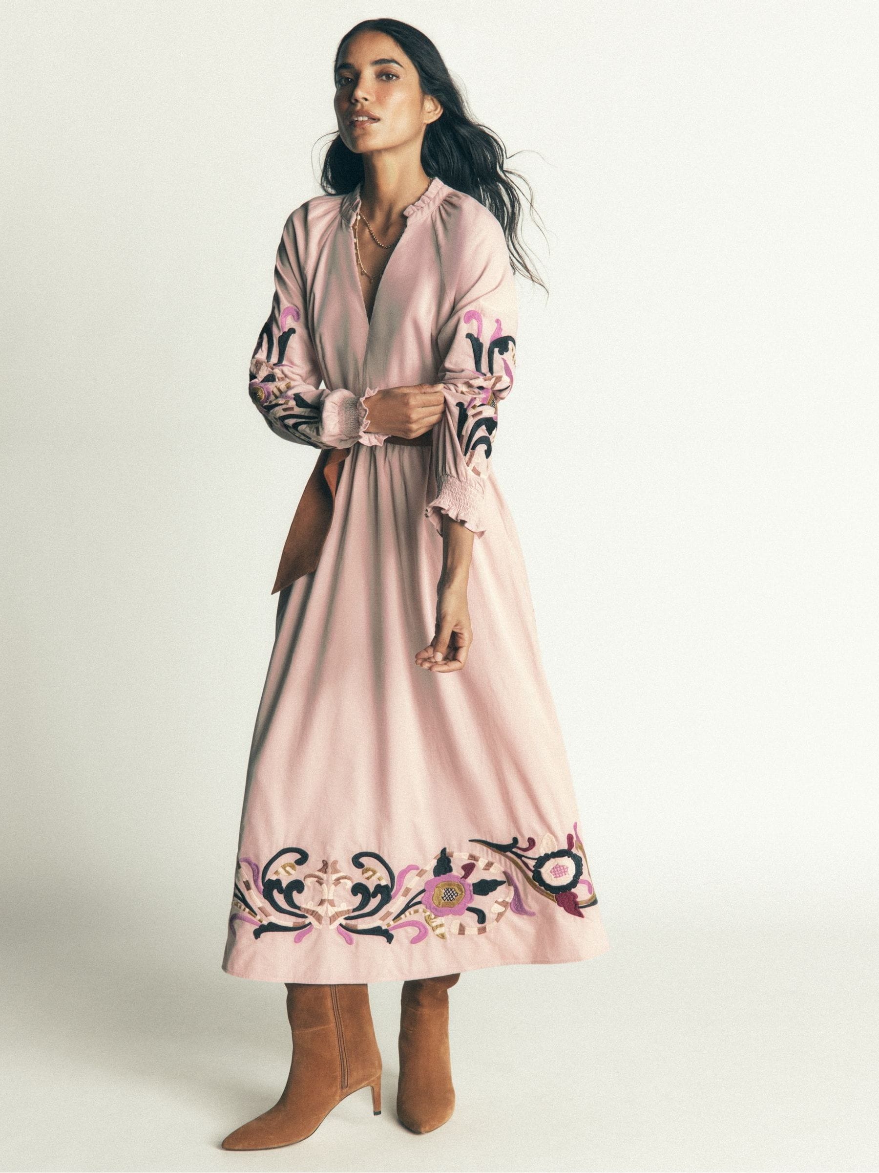 Boden Women's Pink Smocked Cord Midi Dress