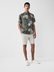 Charcoal Grey 100% Cotton Printed Floral Short Sleeve Shirt - Image 2 of 7