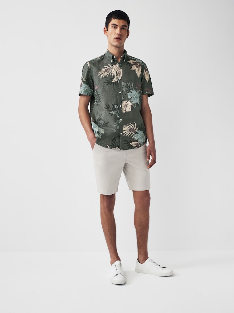 Charcoal Grey 100% Cotton Printed Floral Short Sleeve Shirt - Image 2 of 7