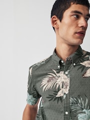 Charcoal Grey 100% Cotton Printed Floral Short Sleeve Shirt - Image 4 of 7