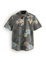 Charcoal Grey 100% Cotton Printed Floral Short Sleeve Shirt - Image 5 of 7