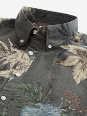 Charcoal Grey 100% Cotton Printed Floral Short Sleeve Shirt - Image 6 of 7