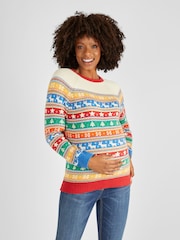 JoJo Maman Bébé Multi Womens Christmas Fair Isle Pattern Jumper - Image 1 of 5