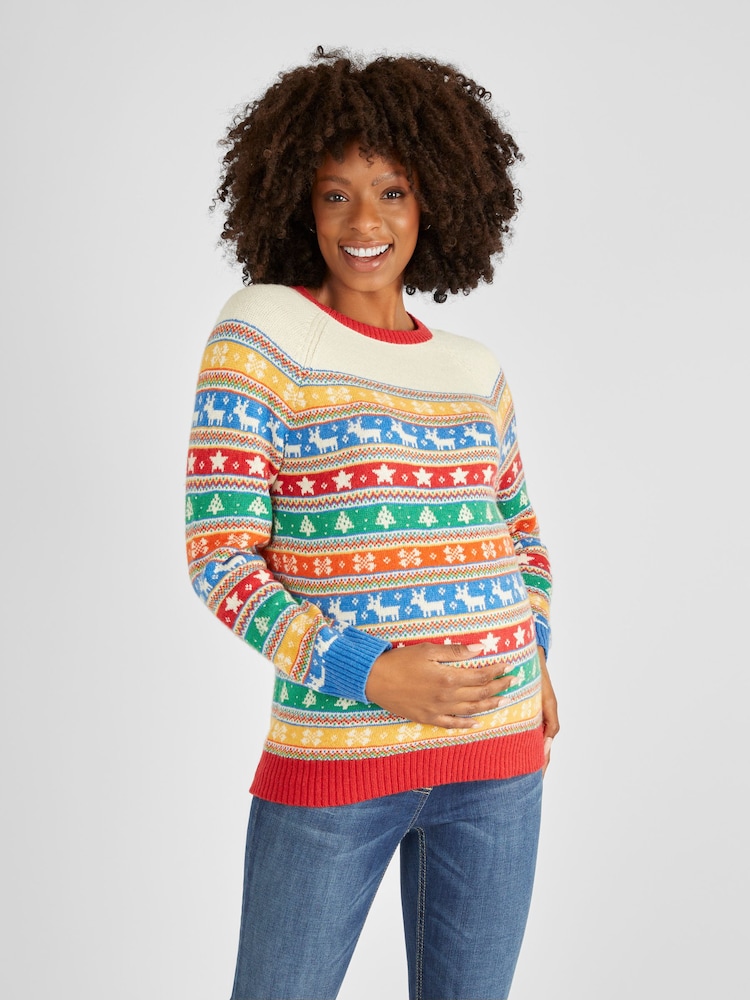 JoJo Maman Bébé Multi Womens Christmas Fair Isle Pattern Jumper - Image 1 of 5