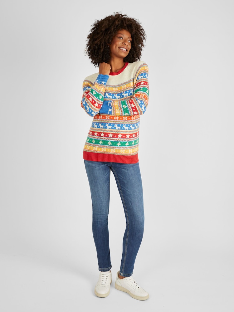 JoJo Maman Bébé Multi Womens Christmas Fair Isle Pattern Jumper - Image 3 of 5
