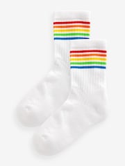 White Cotton Rich Cushioned Footbed Ribbed Ankle Socks 2 Pack - Image 1 of 2