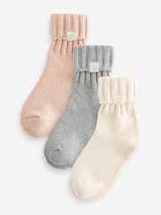 Cream,Grey and Neutral 3 Pack Cotton Rich Roll Top Ankle Socks - Image 1 of 4