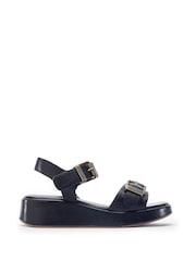 Moda in Pelle Black Kaprii Leather Double Buckle Flatform Sandals - Image 1 of 4