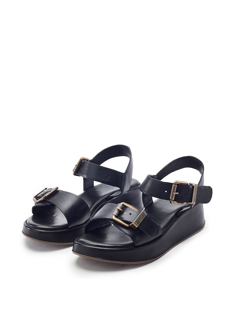 Moda in Pelle Black Kaprii Leather Double Buckle Flatform Sandals - Image 2 of 4 Moda in Pelle Black Kaprii Leather Double Buckle Flatform Sandals - Image 2 of 4