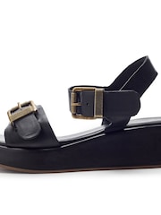Moda in Pelle Black Kaprii Leather Double Buckle Flatform Sandals - Image 3 of 4