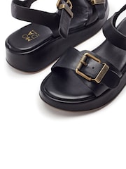 Moda in Pelle Black Kaprii Leather Double Buckle Flatform Sandals - Image 4 of 4