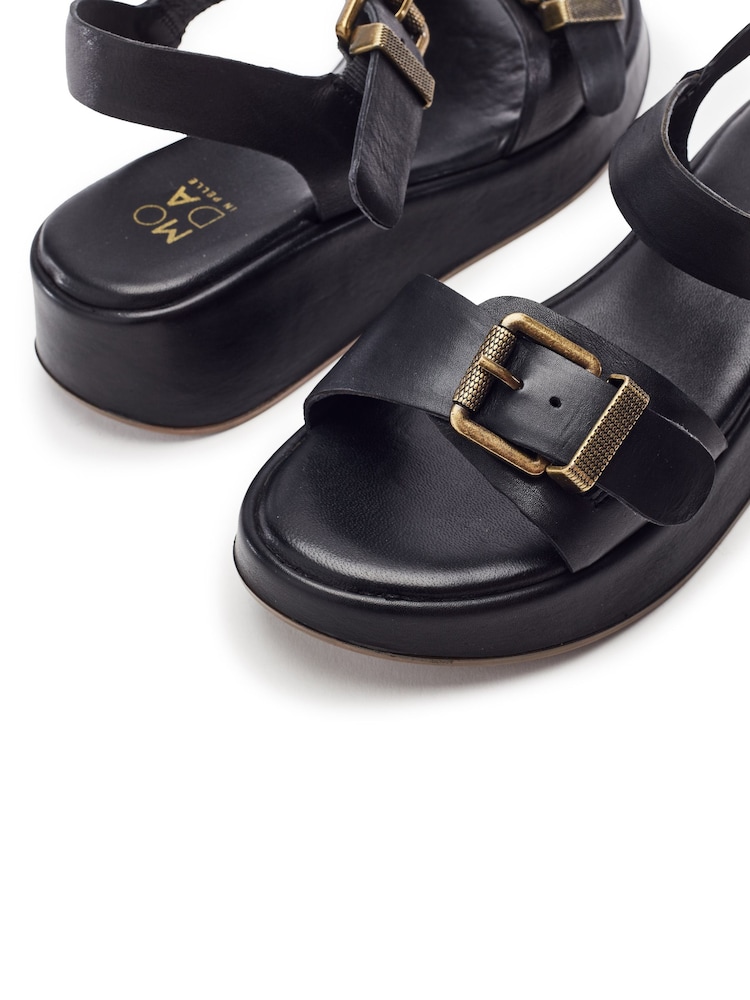 Moda in Pelle Black Kaprii Leather Double Buckle Flatform Sandals - Image 4 of 4 Moda in Pelle Black Kaprii Leather Double Buckle Flatform Sandals - Image 4 of 4