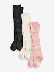 Rosa, Cream und Dunkelgrau - Strumpfhosen mit hohem Baumwollanteil, 3er-Pack - Bild 1 von 4