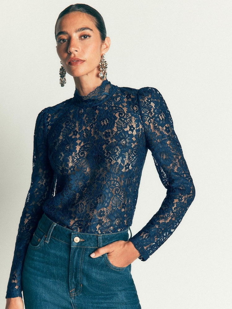 Boden Blue Lace Detail Top - Image 1 of 6 Boden Blue Lace Detail Top - Image 1 of 6