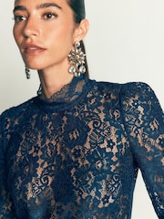 Boden Blue Lace Detail Top - Image 3 of 6