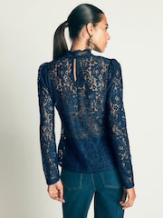 Boden Blue Lace Detail Top - Image 4 of 6