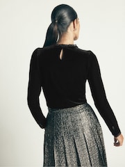 Boden Black Lace Trim Velvet Top - Image 3 of 5
