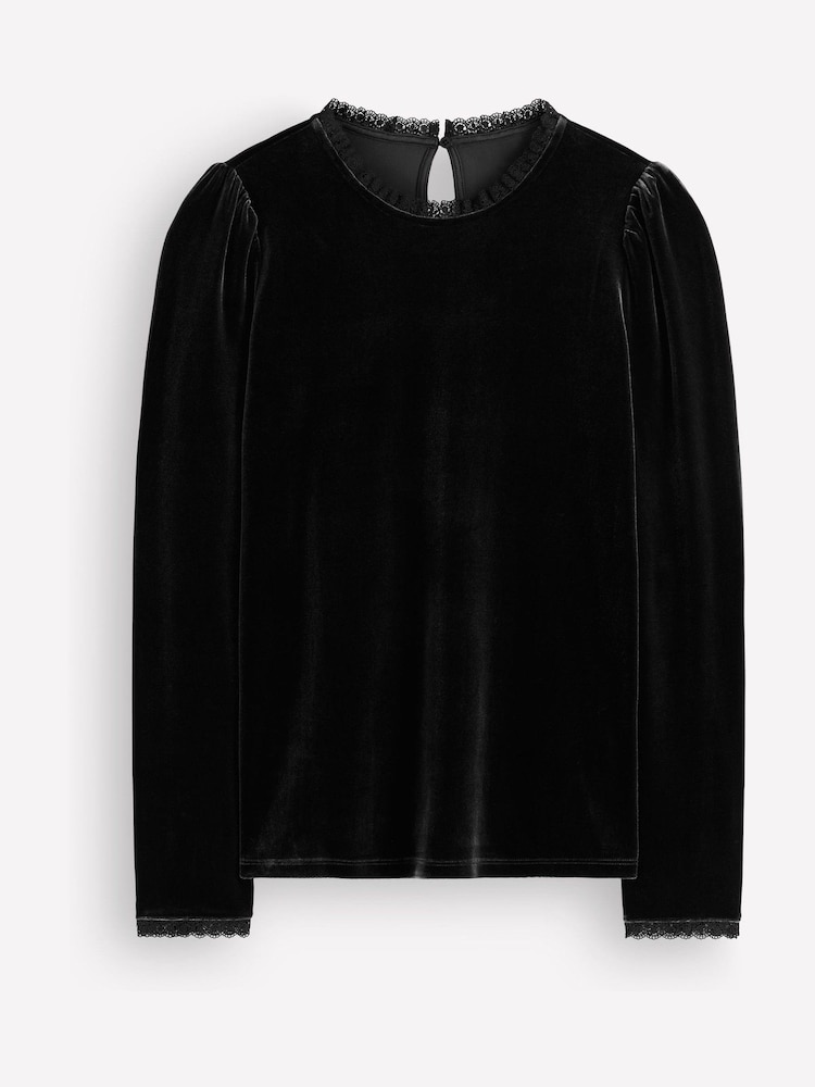 Boden Black Lace Trim Velvet Top - Image 5 of 5 Boden Black Lace Trim Velvet Top - Image 5 of 5