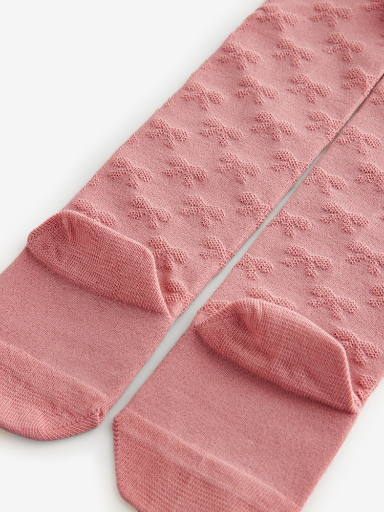 Dusky Pink Cotton Rich Textured Bow Tights - Image 2 of 3 Dusky Pink Cotton Rich Textured Bow Tights - Image 2 of 3