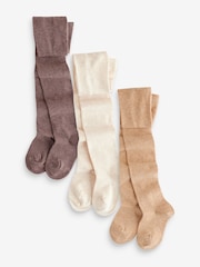 Cream/Neutral 3 Pack Cotton Rich Tights - Image 1 of 6