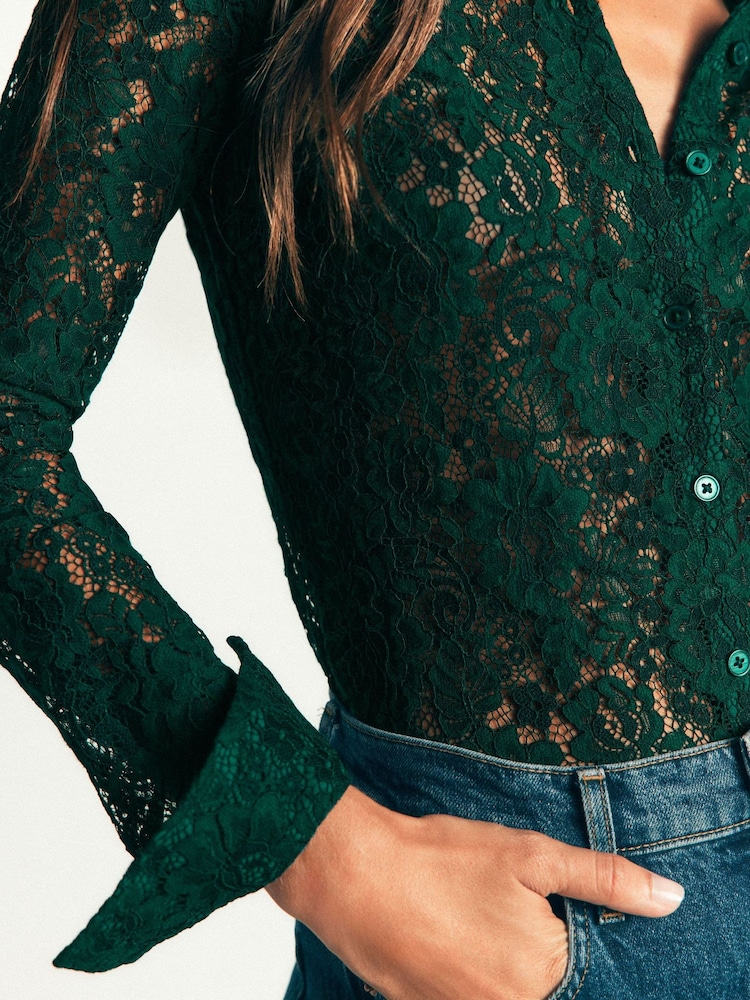 Зеленый - Boden Jersey Lace Shirt - Изображение 2 5