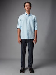 Navy Blue Linen Viscose Jean Style Trousers - Image 2 of 9