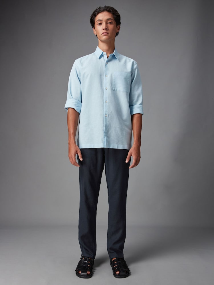 Navy Blue Linen Viscose Jean Style Trousers - Image 2 of 9