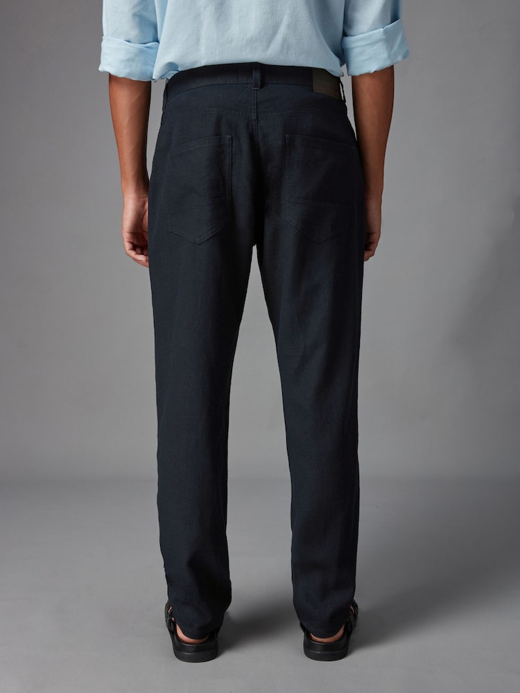 Bleu marine - Lin Viscose Jean Style Pantalons - Image 3 of 9