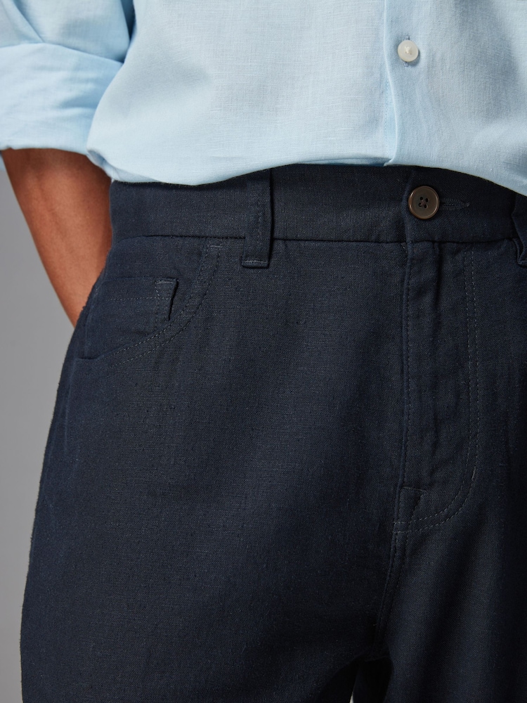 Bleu marine - Lin Viscose Jean Style Pantalons - Image 4 of 9