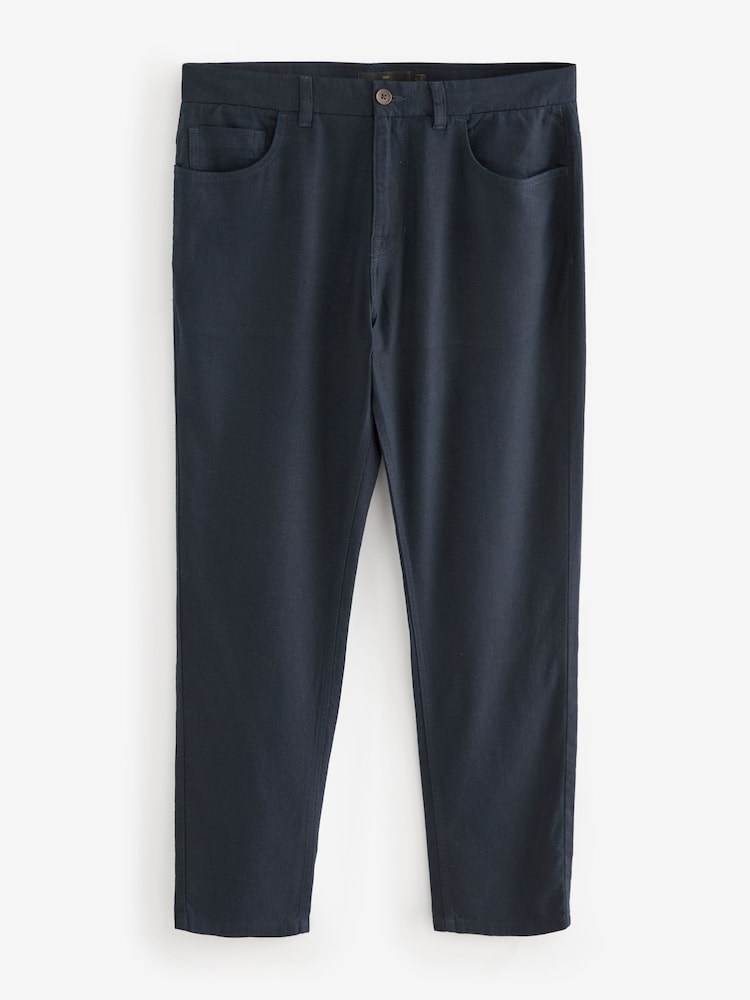 Bleu marine - Lin Viscose Jean Style Pantalons - Image 6 of 9