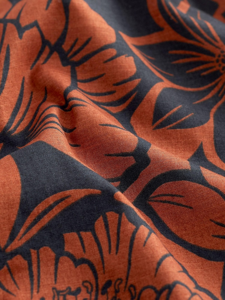 Marineblau/Rostrot - 100 % Baumwolle Kurzarm-Oxford-Hemd mit Blumenmuster - Bild 7 von 7