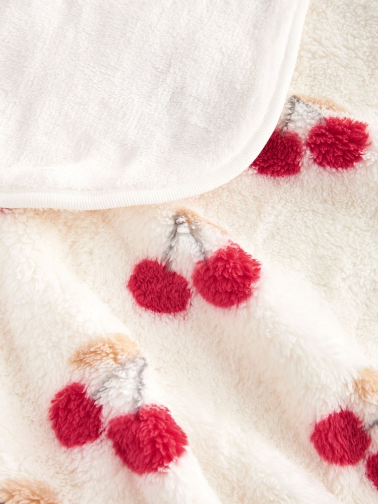 Cream Cherry Fleece Baby Blanket - Image 3 of 5
