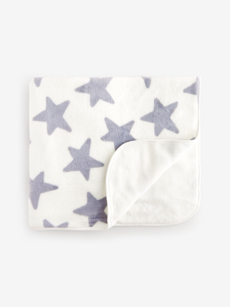 White/ Grey Star Fleece Baby Blanket - Image 1 of 5