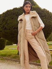 Tan Brown Teddy Quilted Gilet With Borg Collar - Image 1 of 8