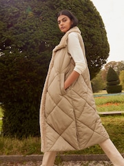 Tan Brown Teddy Quilted Gilet With Borg Collar - Image 2 of 8
