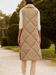 Tan Brown Teddy Quilted Gilet With Borg Collar - Image 3 of 8