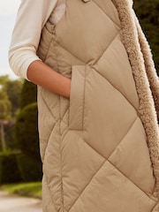 Tan Brown Teddy Quilted Gilet With Borg Collar - Image 5 of 8