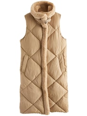 Tan Brown Teddy Quilted Gilet With Borg Collar - Image 6 of 8